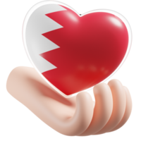 Bahrain flag with heart hand care realistic 3d textured png
