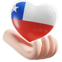 Chile flag with heart hand care realistic 3d textured png