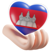 Cambodia flag with heart hand care realistic 3d textured png