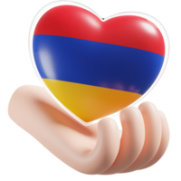 Armenia bandiera con cuore mano cura realistico 3d strutturato png