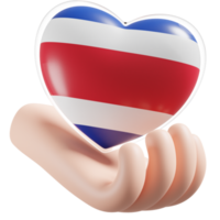 Costa Rica flag with heart hand care realistic 3d textured png