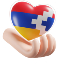 Artsakh flag with heart hand care realistic 3d textured png