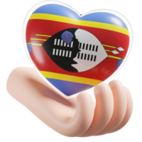 Eswatini flag with heart hand care realistic 3d textured png