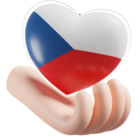 Czech Republic flag with heart hand care realistic 3d textured png