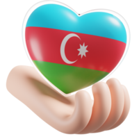 Azerbaijan flag with heart hand care realistic 3d textured png