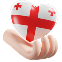 Georgia flag with heart hand care realistic 3d textured png