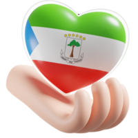 Equatorial Guinea flag with heart hand care realistic 3d textured png