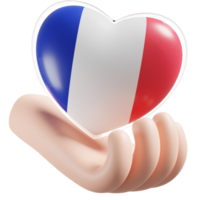 Francia bandera con corazón mano cuidado realista 3d texturizado png