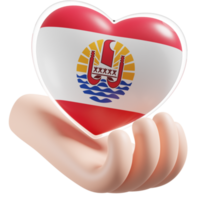 French Polynesia flag with heart hand care realistic 3d textured png