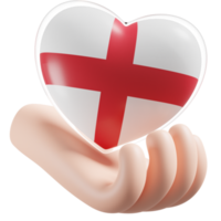 England flag with heart hand care realistic 3d textured png