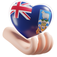 Falkland Islands flag with heart hand care realistic 3d textured png