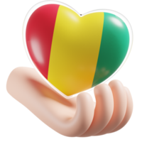 Guinea bandera con corazón mano cuidado realista 3d texturizado png
