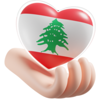 Lebanon flag with heart hand care realistic 3d textured png