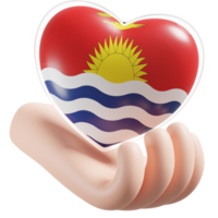 Kiribati flag with heart hand care realistic 3d textured png