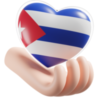 Cuba bandeira com coração mão Cuidado realista 3d texturizado png