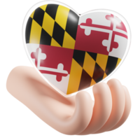 Maryland flag with heart hand care realistic 3d textured png