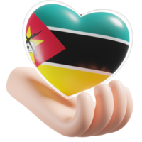 Mozambique flag with heart hand care realistic 3d textured png