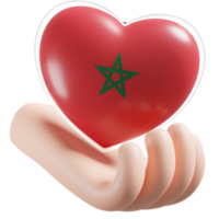 Morocco flag with heart hand care realistic 3d textured png