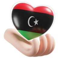 Líbia bandeira com coração mão Cuidado realista 3d texturizado png