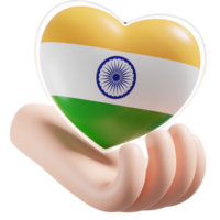 India flag with heart hand care realistic 3d textured png