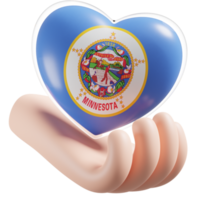 Minnesota flag with heart hand care realistic 3d textured png