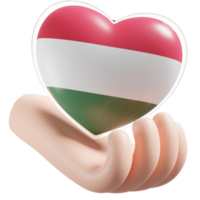 Hungria bandeira com coração mão Cuidado realista 3d texturizado png