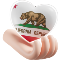 California bandera con corazón mano cuidado realista 3d texturizado png