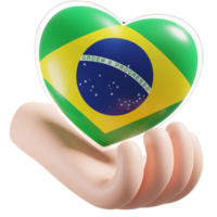 Brazil flag with heart hand care realistic 3d textured png