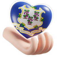 Connecticut flag with heart hand care realistic 3d textured png