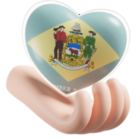 Delaware bandera con corazón mano cuidado realista 3d texturizado png