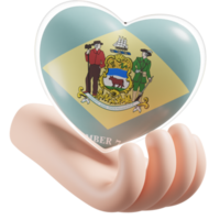 Delaware bandiera con cuore mano cura realistico 3d strutturato png