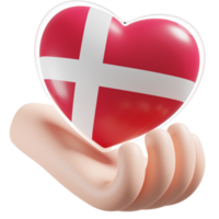 Denmark flag with heart hand care realistic 3d textured png