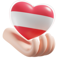 Austria flag with heart hand care realistic 3d textured png