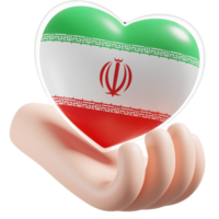 Iran flag with heart hand care realistic 3d textured png