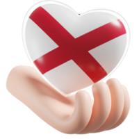 Alabama flag with heart hand care realistic 3d textured png