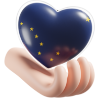 Alaska flag with heart hand care realistic 3d textured png