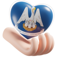 Louisiana flag with heart hand care realistic 3d textured png