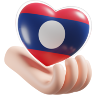 Laos drapeau avec cœur main se soucier réaliste 3d texturé png