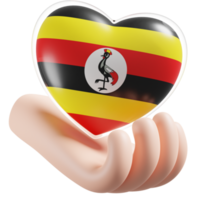 Uganda flag with heart hand care realistic 3d textured png