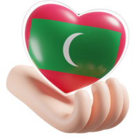 Maldives flag with heart hand care realistic 3d textured png