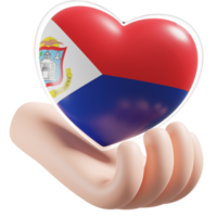 Sint Maarten flag with heart hand care realistic 3d textured png