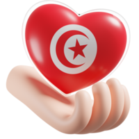 Tunesië vlag met hart hand- zorg realistisch 3d getextureerde png