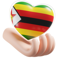 Zimbabwe flag with heart hand care realistic 3d textured png