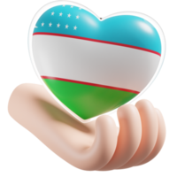 Uzbekistan flag with heart hand care realistic 3d textured png