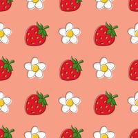Seamless pattern with strawberries and daisies on delicate pink, peach background vector