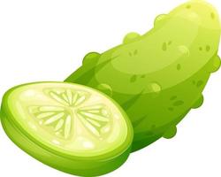 Cartoon cucumber whole and slice, piece on transparent background vector