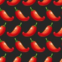 Seamless pattern with cartoon red peppers on dark black background. Vegetable Collection vector