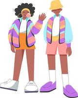 Fashion of the 90s. Flat black people in 90s clothes. Flat retro design of people and fashion 90s vector