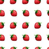 Seamless pattern with cartoon strawberries on light white background, summer pattern with fruit vector