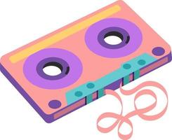 Flat retro design. 90's tape recorder cassette in flat style on transparent background vector